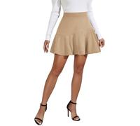 Pleated Skirt for Women Zip Side Corduroy Warm Miniskirt Casual Chic High Waist A-Line Flared Skirt Vintage Solid Skater Hlaf Dress for Autumn Winter Beige XL