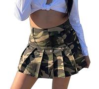 Pleated Skirt Women's Short Mini Skirt Women's Summer Elastic Beach Skirt Camouflage A-line Pleated Skirts Mini Checked Skirt Tennis School Dance Skort Cheerleader Costume Summer Skirt, Camouflage, S