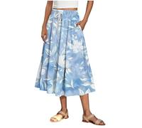 Pleated Skirts for Women Drawstring Pocket Skorts Casual Comfy Printed Boho Dresses for Women UK Sundress Summer Clothes Elastic Waist Knee Length Layered Pleated A-Line Trendy