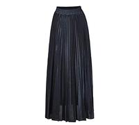 Naliha Pleated Skirts for Women High Waist Metallic Shiny A-Line Maxi Skirt Black L