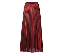 Naliha Pleated Skirts for Women High Waist Metallic Shiny A-Line Maxi Skirt Red XL