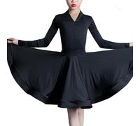 Pleated Standard Latin Dance Dress for Girls - Children V-Neck Ballroom Performance Practice Outfit Salsa Rumba Cha Cha Samba Tango Competition Top Skirt,Black,120cm