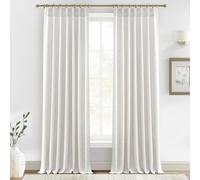 PleatedDrapes 102 Inch Long Curtains for Living/Dining Room, Elegant Pinch Pleated Linen Curtain 102 inches Light Filter Privacy That Let Light in Cortinas para Sala Modernas 2 Panels Set Beige White