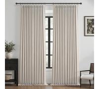 PleatedDrapes Double Layer Thick Linen Greyish Beige 96 Inch Curtains 2 Panels Set for Dining Room, Boho Memory Trained Pinch Pleated Blackout Thermal Office Windows Curtain & Drapes 8 FT Length Decor