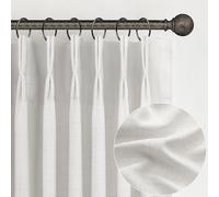 PleatedDrapes Linen Curtains 90 Inches Long 2 Panels Set, Light Filtering Luxury Curtains for Living Room/Sunroom Pinch Pleated Viral Heavy Duty Drapes Beige White Sheer Back Tab (W40 xL90)