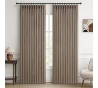 PleatedDrapes Textured Linen Blackout Curtains 90 Inches Long for Dining Room, Pleat Dark Flax Thermal Insulated Window Drapes Room Darkening Floor Length 90 Inch Curtain 2 Panel Set with Metal Rings