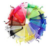 PLECUPE 100 Pcs 16x22cm Transparent Organza Drawstring Gift Bags - Multicolor Hard Pearl Jewelry Net Yarn Wrapping Pouches, Lavender Storage, Candy - Random Mixing