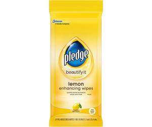 Pledge Beautifying Lemon Scent Multi-Surface Wood, Leather Wipes [24 Wipes]