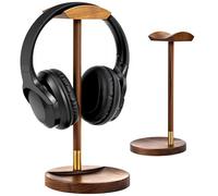 Plehood Headphone Stand for Desk, Solid Wood Gaming Headset Stand, Universal Wooden Headphone Stand Hanger, Wooden Headphone Holder with Storage Base for Airpod max and more