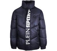 Plein Sport Bold Vertical Logo Shiny Padded Jacket Coat - Navy Blue - M