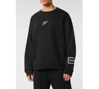 Plein Sport Crewneck Cotton Sweatshirt with Laminated Contrast Logo - Size: L - male
