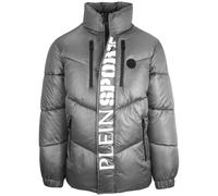 Plein Sport Mens Bold Vertical Logo Shiny Padded Grey Jacket - Size Large