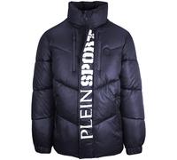 Plein Sport Mens Bold Vertical Logo Shiny Padded Navy Blue Jacket - Size X-Large