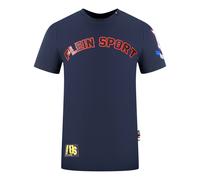 Plein Sport Mens Multi Colour Logos Navy Blue T-Shirt Cotton - Size Large