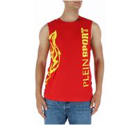 Plein Sport Mens Red Sleeveless Shirt Graphic Tee Cotton - Size Medium