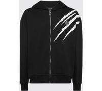 Plein Sport Scratch Relaxed Fit Hooded Zip-Up Sweatshirt with Back Logo - Size: L - male