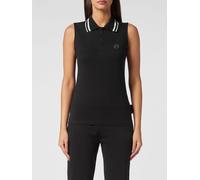 Plein Sport Sleeveless Cotton Polo Shirt with Striped Collar - Size: S - female