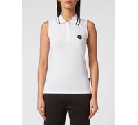 Plein Sport Sleeveless Cotton Polo Shirt with Striped Collar - Size: XS - female