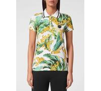 Plein Sport Sleeveless Cotton Polo Shirt with Tropical Print and Striped Collar - Size: M - female