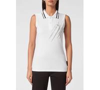 Plein Sport Sleeveless Scratch Graphic Print Cotton Polo - Size: XS - female