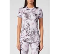 Plein Sport Slim Fit Jersey T-shirt with Floral Print and Back Logo - Size: M - female