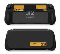Plenbo FoldeX Grip Case for Nintendo Switch 2: Dockable Ergonomic Grip & Textured Flip Cover Bundle - Anti-Cramp Handheld Comfort, Instant-Attach Screen Guard, 3-Mode Play Compatibility - Black