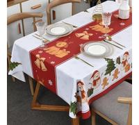 Plenmor Christmas Table Cloth Wipe Clean Christmas Tablecloth Red PVC Plastic Wipeable Waterproof Square Table Cover Decoration for Festive New Year (J, 137 x 137 cm)
