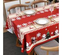 Plenmor Christmas Table Cloth Wipe Clean Christmas Tablecloth Xmas Red PVC Plastic Wipeable Waterproof Square Table Cover Decoration for Festive New Year Kitchen (H, 137 x 137 cm)
