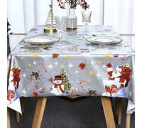 Plenmor Christmas Table Cloth Wipe Clean Christmas Tablecloth Xmas Sliver PVC Plastic Wipeable Waterproof Square Table Cover Decoration for Festive New Year Kitchen Picnic (137 x 137 cm)