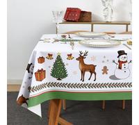 Plenmor Christmas Table Cloth Wipe Clean Xmas Tablecloth White PVC Plastic Wipeable Waterproof Rectangular Table Cover Decoration for Festive New Year Kitchen Picnic (I, 137 x 275 cm)