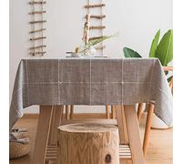 Plenmor Heavy Duty Cotton Linen Tablecloth for Rectangular Tables Solid Embroidery Lattice Table Cloth for Kitchen Dinning Tabletop Decoration (135x220 cm, Grey)