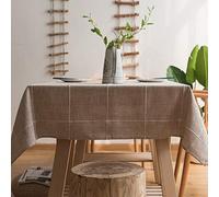 Plenmor Heavy Duty Cotton Linen Tablecloth for Rectangular Tables Solid Embroidery Lattice Table Cloth for Kitchen Dinning Tabletop Decoration (135x250 cm, Linen)