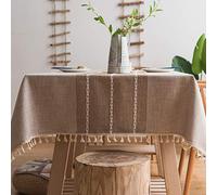 Plenmor Heavy Weight Cotton Linen Tablecloth Dust-Proof Tassel Table Cloth Cover for Kitchen Dinning Farmhouse Tabletop Decoration (A-Brown, 140x180 cm)