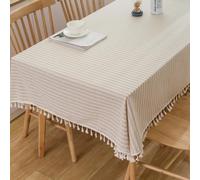 Plenmor Linen Tablecloth, Cotton, Washable, Boho, Rectangular, Kitchen & Outdoor, Beige, 140 x 140 cm