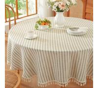 Plenmor Round Tablecloth Stripes Cotton Circular Table Cloth with Tassels for Round Table Round Table Cover for Coffee Picnic Outdoor (Round, 150cm, Green)