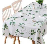 Plenmor Table Cloth Wipe Clean Wipeable PVC Tablecloth Waterproof Plastic Vinyl Table Cover Protector Rectangular for Outdoor Picnic Party (Green Leaves, 84.6 x 53.9 inch (Rectangular))