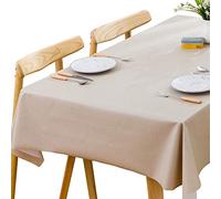 Plenmor Table Cloth Wipeable Tablecloth PVC Plastic Wipe Clean Waterproof Vinyl Rectangular Table Cover Protector for Kitchen Picnic Outdoor Indoor (Beige, 137x185 cm)