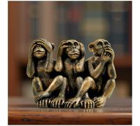 PlentifulHome 3 Wise Monkeys Statue - Hear No Evil, See No Evil, Speak No Evil Resin Figurine with Antique Bronze Finish - Office Desk Decor, Home Accents & Men's Gifts (2.95" Compact Design)