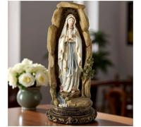 PlentifulHome 31.8 cm H Virgin Mary Statue - Our Lady of Lourdes in a Stone Cave Statue, Resin Blessed Mother Indoor Figurine with Pedestal, Ideal Catholic Decor and Religious Gift