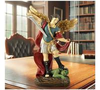 PlentifulHome 5.32'' Tall St Michael Statue, Archangel Michael Sculpture, San Miguel Arcangel Figurine, Religious Collectible Angel Artwork (Colourful)