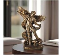 PlentifulHome 7.99'' Tall San Miguel Arcangel Statue - The Great Protector Archangel Defeating Satan Figurine Suitable for Collection or Decor (Bronze)