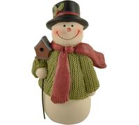 PlentifulHome Christmas Snowman Figurine - 10.8cm Resin Ornament with Birdhouse and Scarf, Hand-Painted Festive Snowman Decoration for Winter Tabletop, Shelf or Gift Display