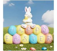 PlentifulHome Easter Rabbit Figurines, Rabbit & Egg, Fun Bunnies Spring Decorations Tabletop, Home, Outdoor, Birthday Party and Holiday Decoration, 10.3 cm Tall