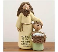 PlentifulHome Jesus and Boy Figurine - Christian Resin Statue with Matthew 15:37 Scripture - Faith-Based Decor for Children’s Religious Education, Sunday School or Home Display