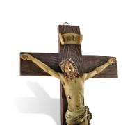 PlentifulHome Jesus Crucifix Wall Cross Catholic - Hand Painted Big Wood Textured Resin Vintage Christ Nailed on The Cross Modern Door Hanging Decor Religious Gift - 24.5 cm Tall