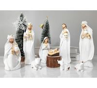 PlentifulHome Nativity Sets for Christmas Indoor - Nativity Scene Statue, White and Gold Christmas Figures Decor for Tabletop Religion Decor, Set of 9