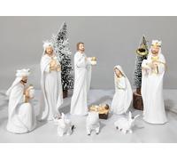 PlentifulHome Nativity Sets for Christmas Indoor - Nativity Scene Statue, White and Gold Christmas Figures Decor for Tabletop Religion Décor, Set of 9
