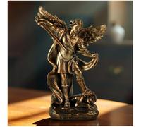 PlentifulHome St. Michael The Archangel Statue - Bronze Resin Religious Figurine Depicting Saint Michael Defeating Evil - Christian Catholic Angel Sculpture for Home, Office, and Prayer Decor