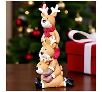 PlentifulHome Stacked Reindeer Figurines - Cute Resin Christmas Reindeer Decor, Hand-Painted Christmas Deer Ornaments for Indoor Holiday Decoration, 14cm