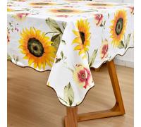 PlentifulHome Sunflower Tablecloth - 152 x 229 cm Floral Vinyl Table Cover with Sunflowers and Pink Floral Design, Waterproof and Wipeable, Perfect for Outdoor Dining, BBQs, Family Gatherings